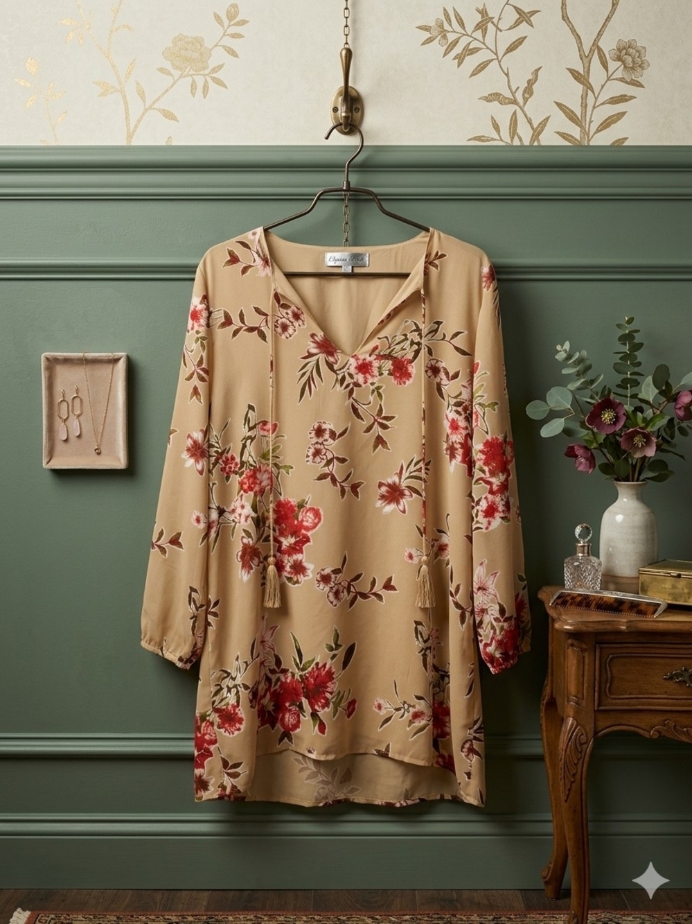 Arc N Co Vintage Boho Long Sleeve Floral Peasant Top Fairycore Size Large